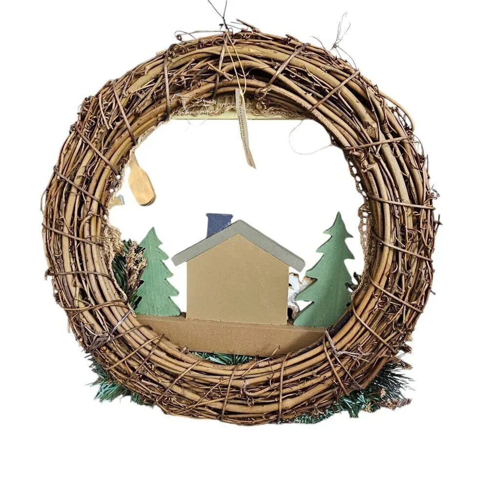 LTD Bless Our Cabin Bear Moose Fishing Woods Rustic Wreath NEW
